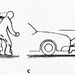 A gyalogoselütés három fázisa: a) elsődleges ütközés; b) c) ellökés, illetve a gyalogos felcsapódása a járműre; d) a gépkocsi keresztülhalad az emberi testen