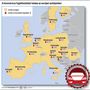 A térkép azt mutatja, hogy az egyes európai országokban hány autóipari dolgozó munkáját érintette eddig a koronavírus-járvány