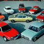 Az 1969-ben egyesült Auto Union és NSU közös gyártmánypalettája 1971-ben. Előtérben a Wankel motoros NSU Ro80 és az Audi 100