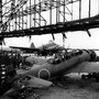 Szétlőtt japán hangár a tiniani csata után