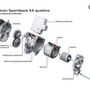 Az Audi e-tron háromfázisú aszinkronmotorja. A forgórész kalickás megoldású, az alumínium hűtőlapátozás a hosszanti rudakat összekötő gyűrű is egyben  